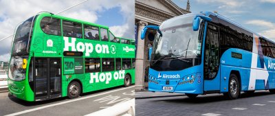 City Tour Bus and Aircoach two buses in dublin