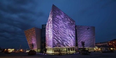 Newgrange Day Tours titanic museum lit at night