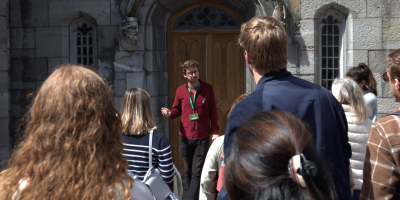 Original Dublin Mythology and Folklore tour 2 Tour guide wearing red jumper talking to crowd